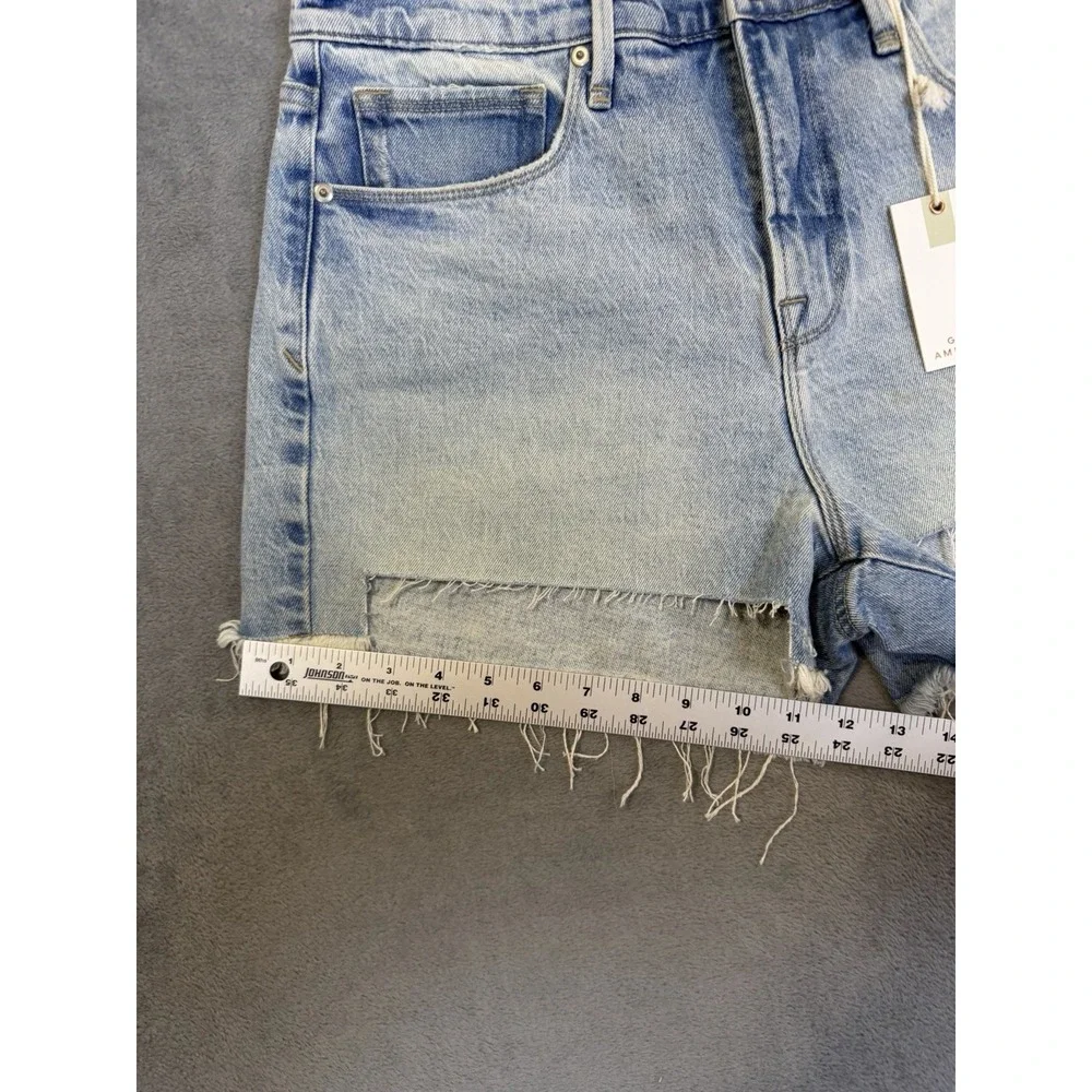 New Good American Jean Shorts Womens 8 Blue Light Wash Denim Good 90s Cut‎ Off